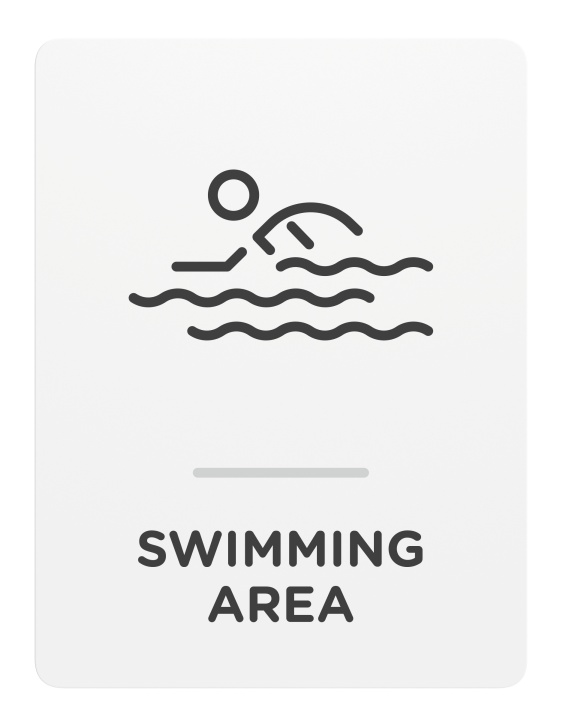 Swimming Area_Sign_Door-Wall Mount_8x 6_6mm Thick Solid Surface Sign with Inlay Resins_Self AdhesiveInformation Sign